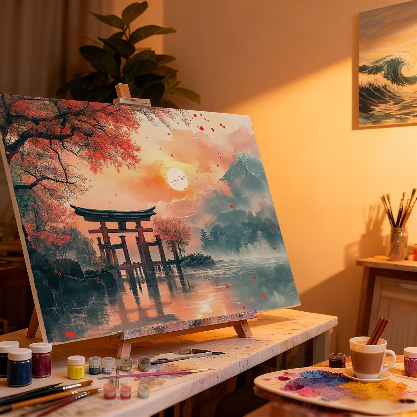 Sonnenuntergang Malen Nach Zahlen Erwachsene Landschaft Malen Nach Zahlen Kinder ab 7, DIY Set Erwachsene Bastelsachen Geschenke für Männer, Weihnachten Halloween Deko Ohne Rahmen 60x80cm H - 952