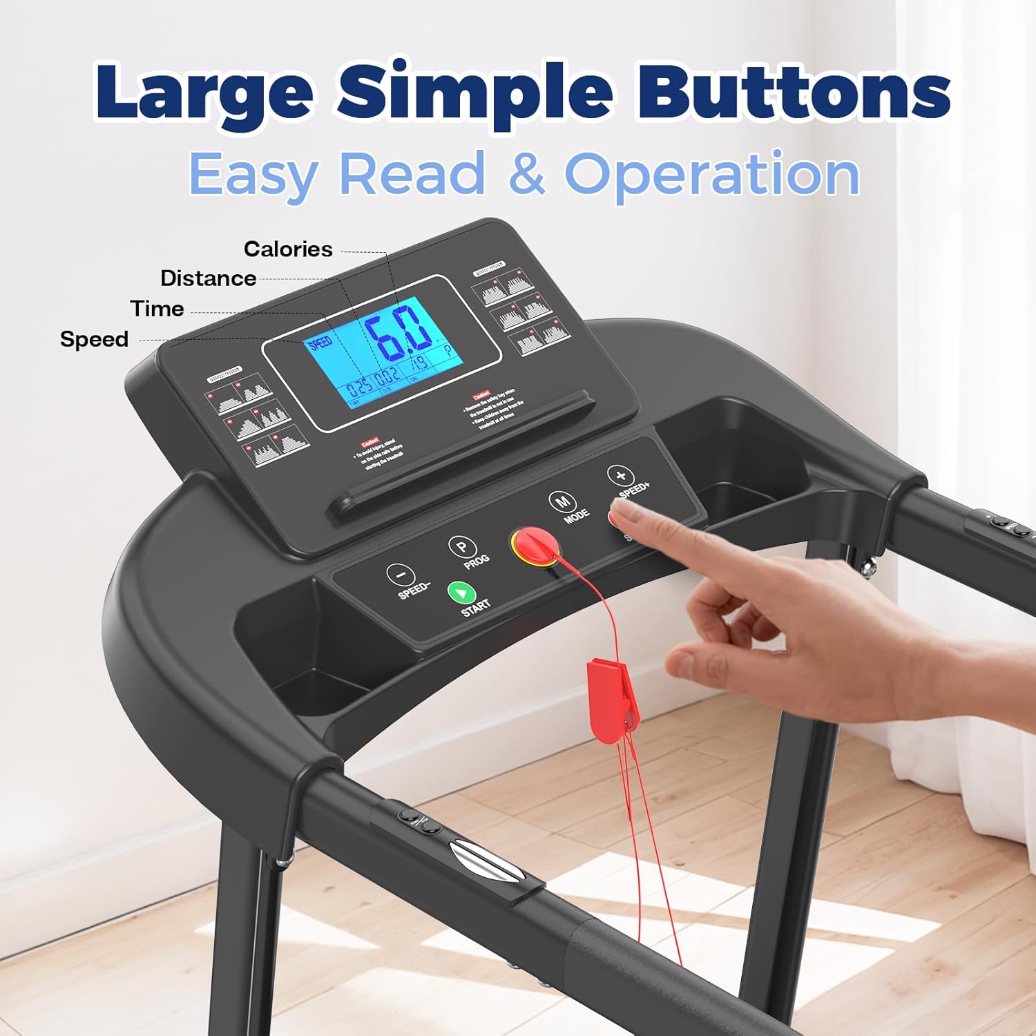 Treadmill for Senior for Home, Walking Running Treadmill for Elderly, with Long Handrails, Heart Rate Monitor, Wide Running Belt, 2.5 HP, 300 LBS Capacity, PAD Stand & Cup Holder