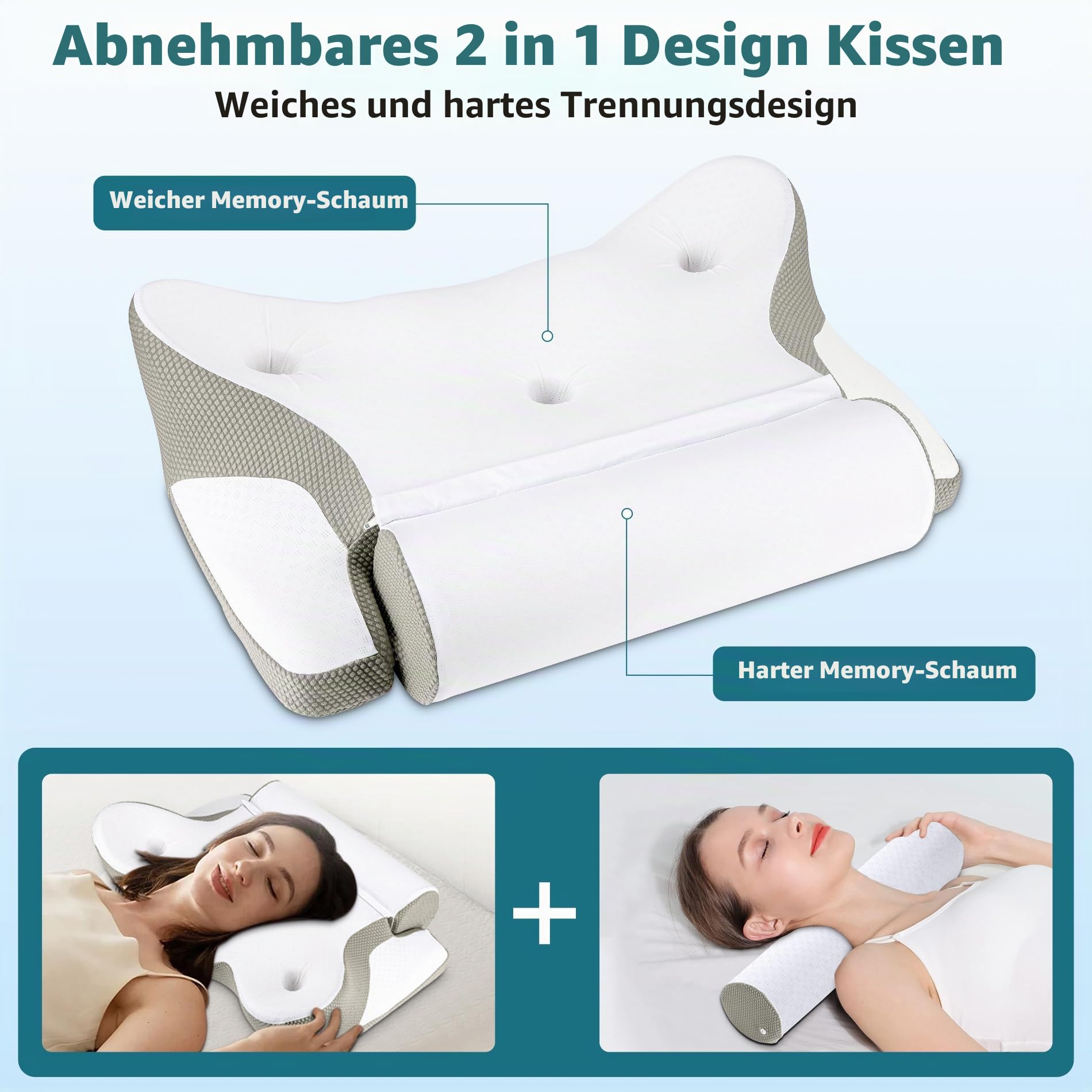 TopEsct Memory Foam Kissen Seitenschläferkissen,Nackenkissen Kopfkissen für Seiten,Rücken Schläfer(Grau)