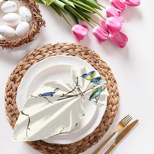 Juego de 4 servilletas de tela de 20 x 20 pulgadas, diseño de pájaros en ramas, lavables y reutilizables, para cocina, decoración de mesa para boda,