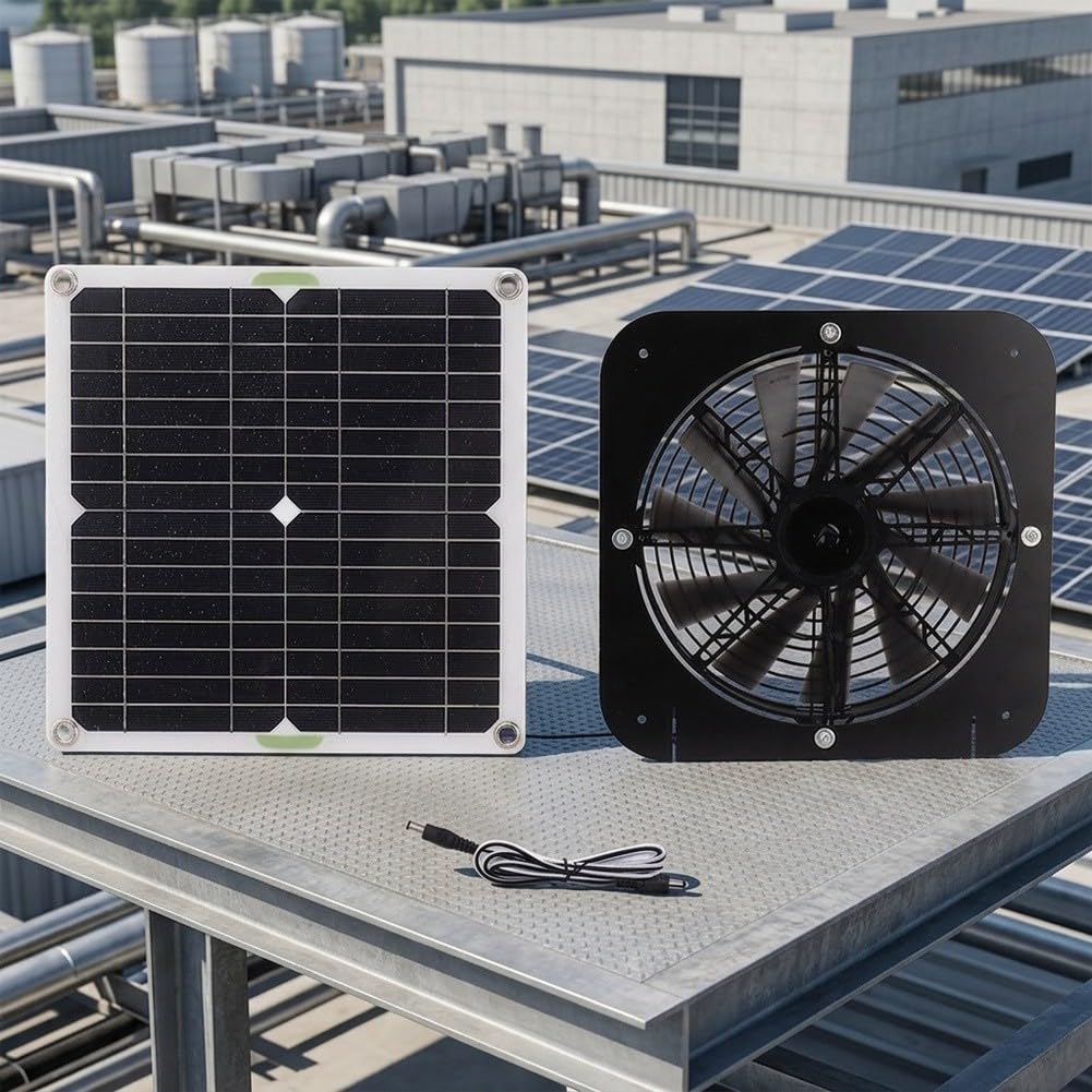 Ventola a pannello solare monocristallino, copertura 200 m² | Pannello da 100 W, 3000 giri/min, ventilazione ideale, pollaio, durevole