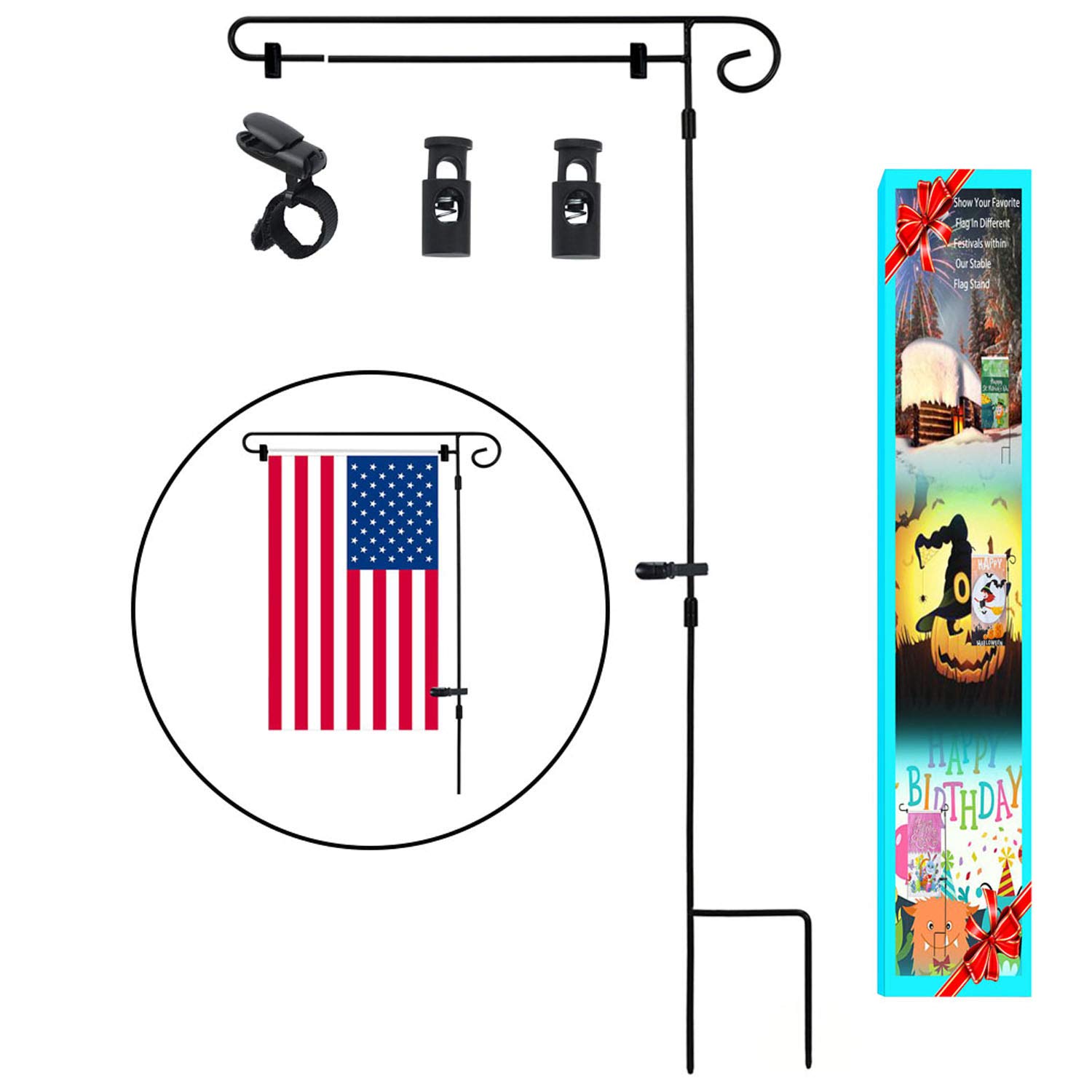 HOOSUN Garden Flag Stand Holder Easy to Install Strong and Sturdy Wrought Iron Pole Fits Mini Flag 12.5" x 18" no Need Extra Accessories to Fixed Flag,Garden Flag Pole Without Flag