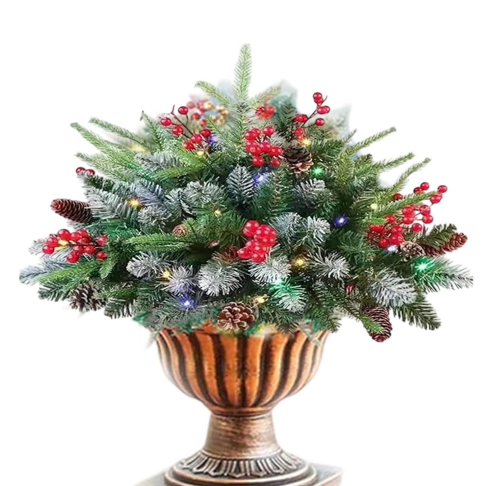 Preiluminado Relleno de Urna Navideño Árbol de Navidad Exterior con 60 | Decoración con 8 Modos y Temporizador Para Jardín Chimenea Maceta Entrada