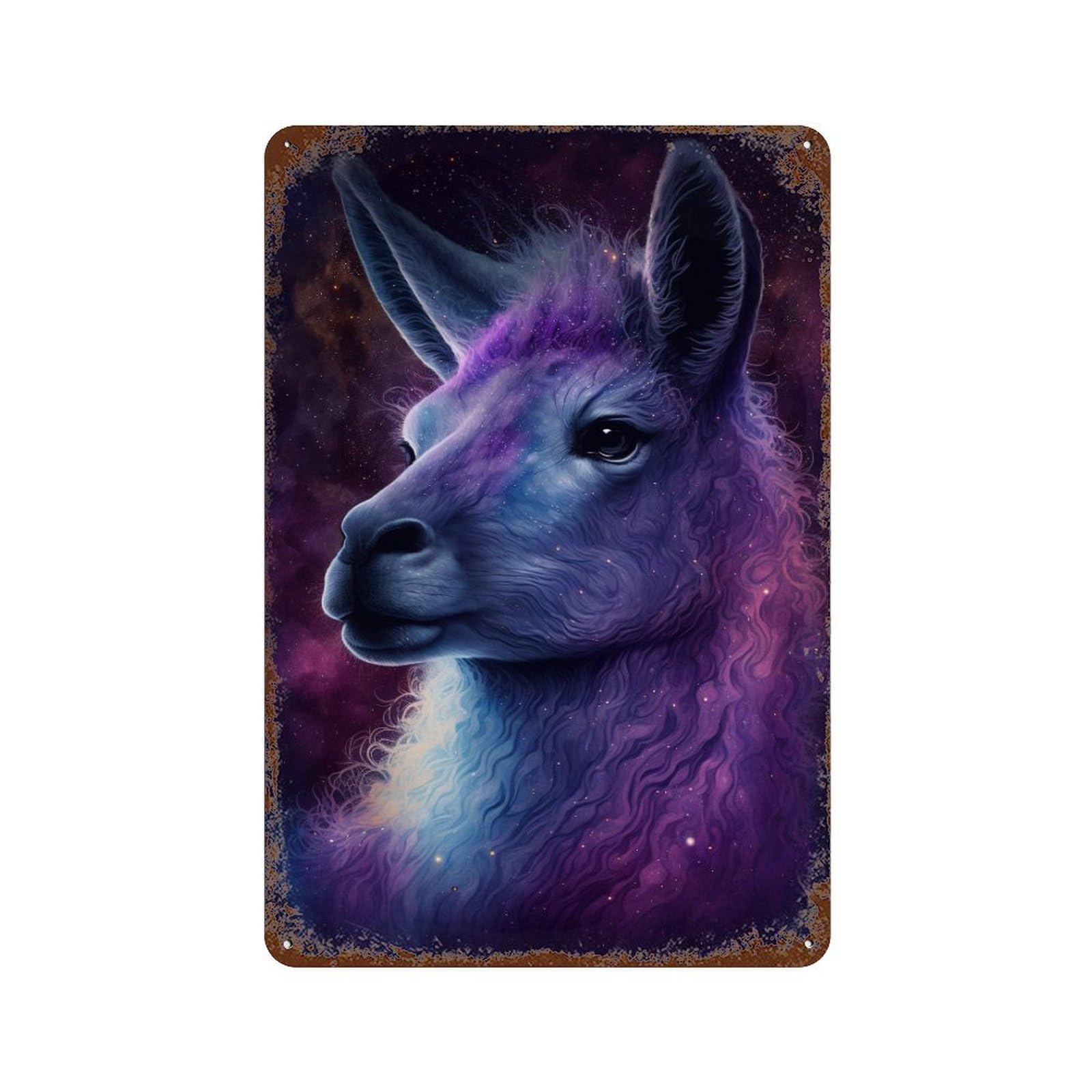 Rust Effect Cosmic Llama Portrait-13 Decorative Tin Sign 11.8"x7.9", Classic Wall Plaque for Pub, Kitchen And Man Cave Decor