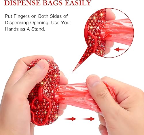 Miniatura 10 de SAVORI Dispensador de bolsas para excrementos de perro con cristales brillantes, dispensador de bolsas de basura para perros y perros con clip de