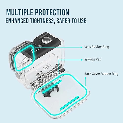 Miniatura 4 de Funda impermeable de 196.9 ft para GoPro Hero 13/12/11/10/9, carcasa protectora subacuática de buceo + palo flotante para cámara de acción Go Pro