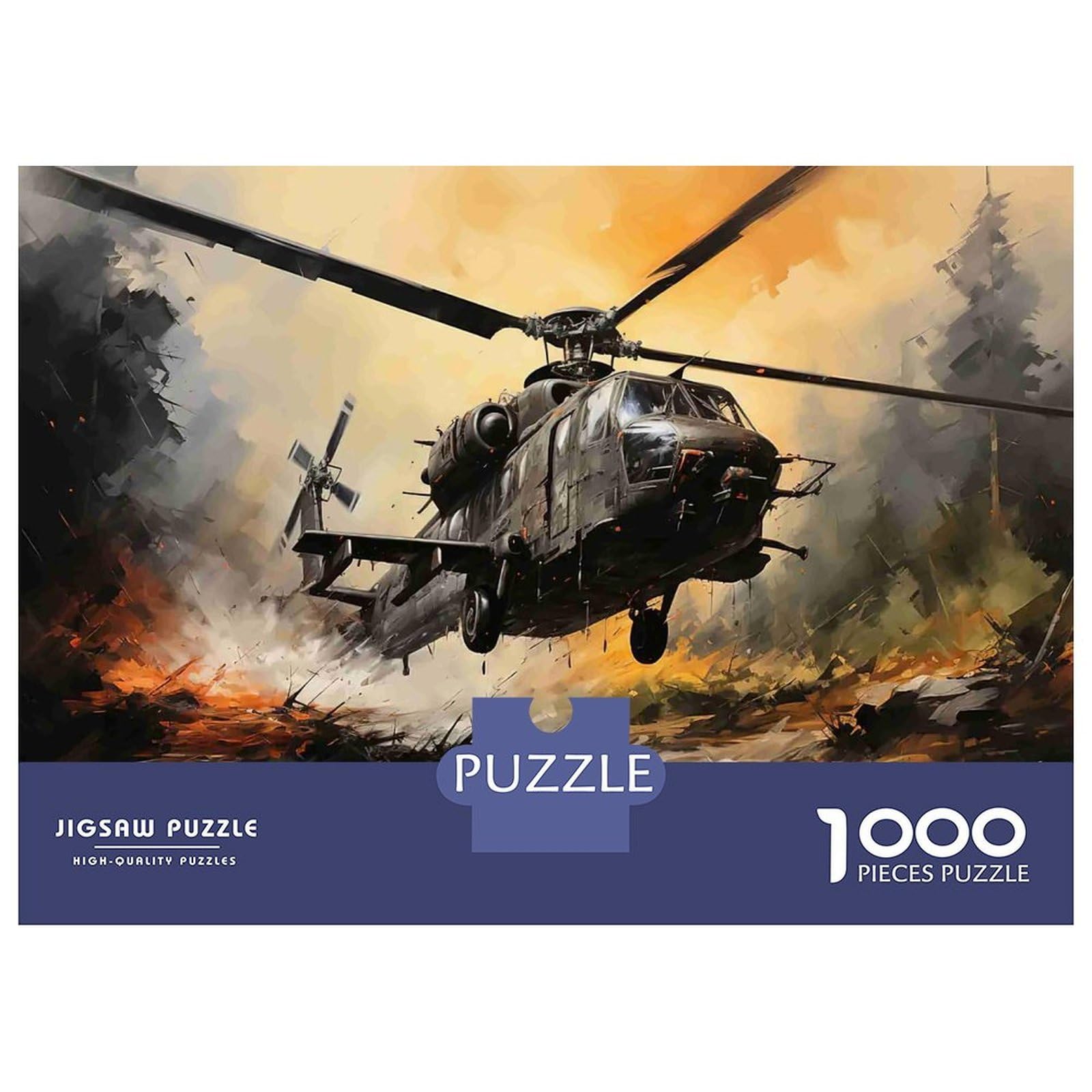 Military Helicopter Attack 1000 Piece Classic Jigsaw Puzzle Jigsaw Puzzle Bundle Extra-Thick Cardboard Stress Relief Travel Adults Kids Age 12 Years Up 38x26cm/1000pcs — image 1