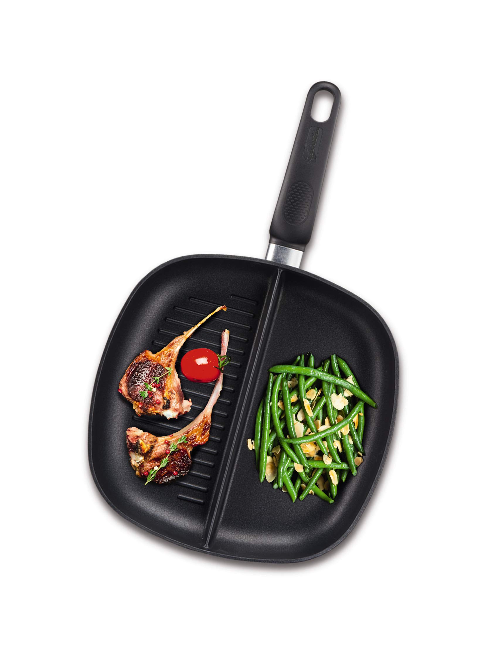 Lagostina Speciali Antiaderenti Grill Duo, Fondo Liscio e a Rilievo, Alluminio, Nero, 26x26 cm