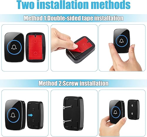 Miniatura 3 de Fabbay 8 timbres inalámbricos, kit de botón de timbre de puerta impermeable, 4 piezas, timbre para el hogar con 4 receptores, rango de 1000 pies, 5