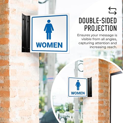 Miniatura 3 de Letrero de proyección de baño para mujer, doble cara, 6 x 6 pulgadas, ACM, con accesorio negro satinado, fabricado en Estados Unidos