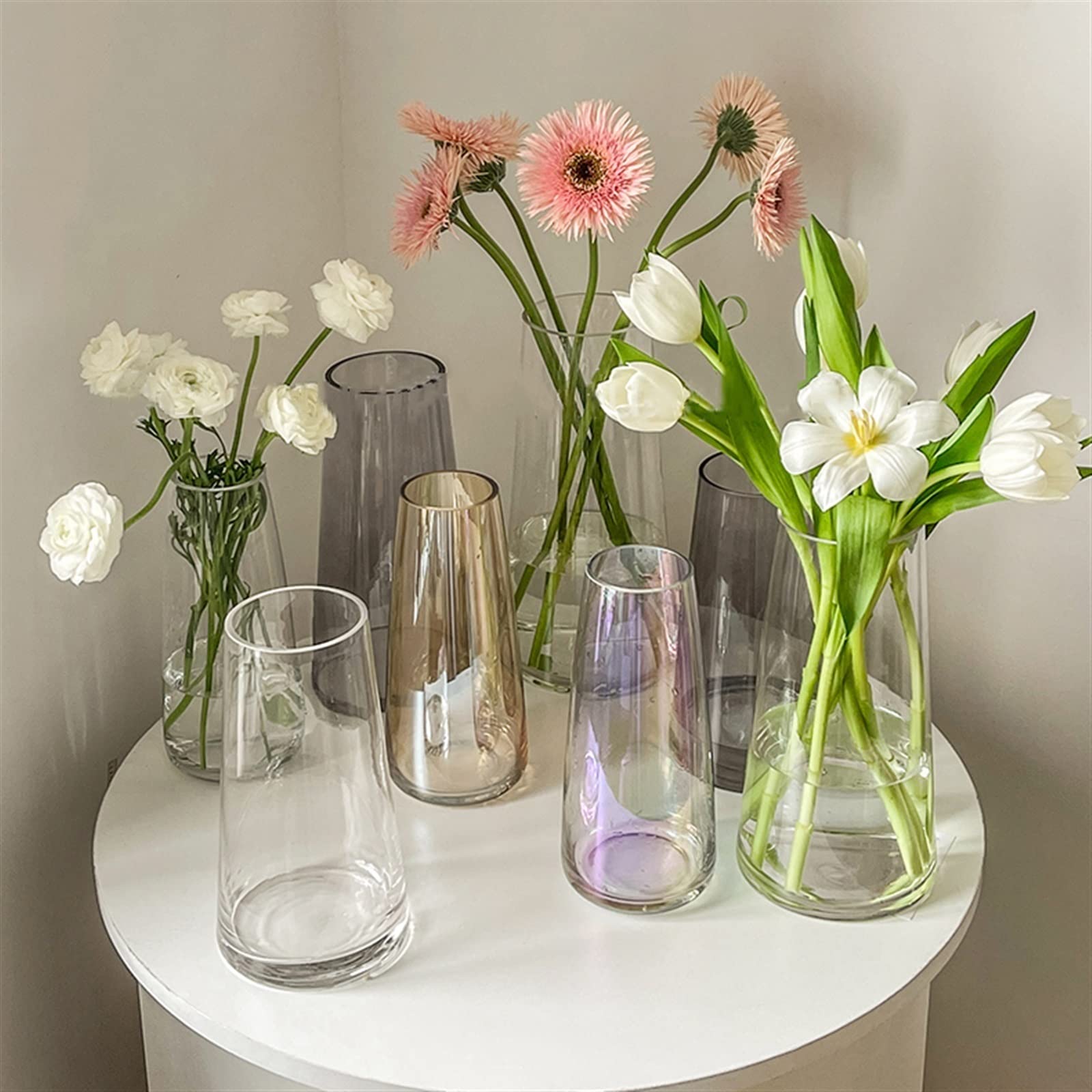 Jarrón Florero pequeño de Cristal Transparente, decoración, arreglo Floral Sencillo for Sala Estar, florero seco Alimentado con Agua Florero(Negro,Grande)