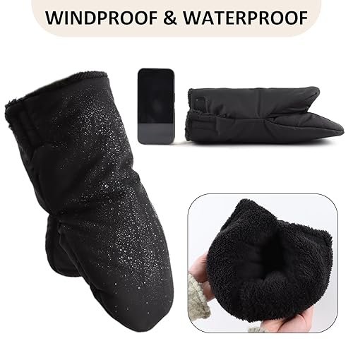 Miniatura 13 de Zsedrut Guantes universales para cochecito de invierno, anticongelante, repelentes al agua, calentador de manos, forro polar, accesorios para Verde