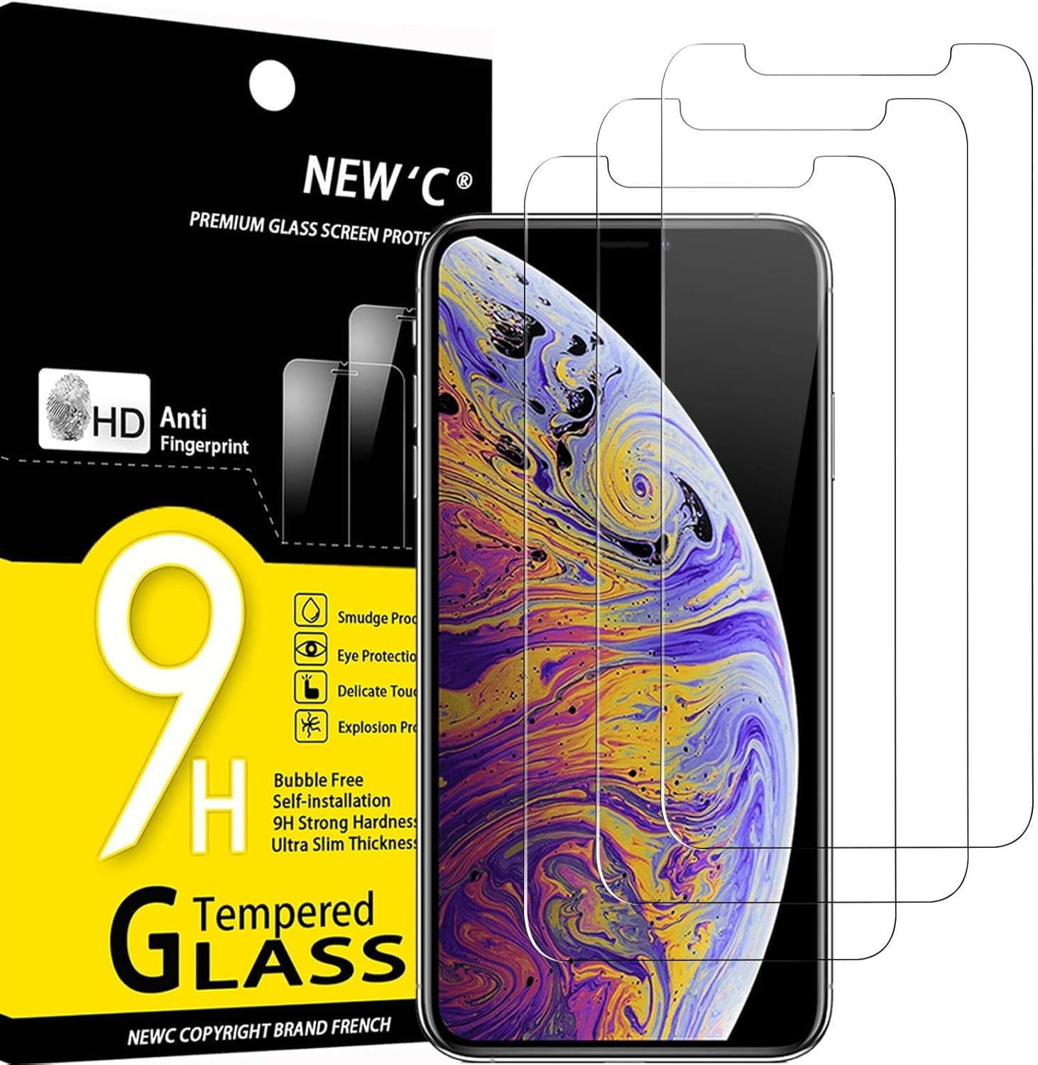 NEW'C 3 Pack Designed for iPhone 11 Pro Max and iPhone XS Max Screen Protector (6.5"), Enhanced Tempered Glass Protection, Case Friendly Scratch Resistant,Bubble-Free, Ultra Resistant Transparent