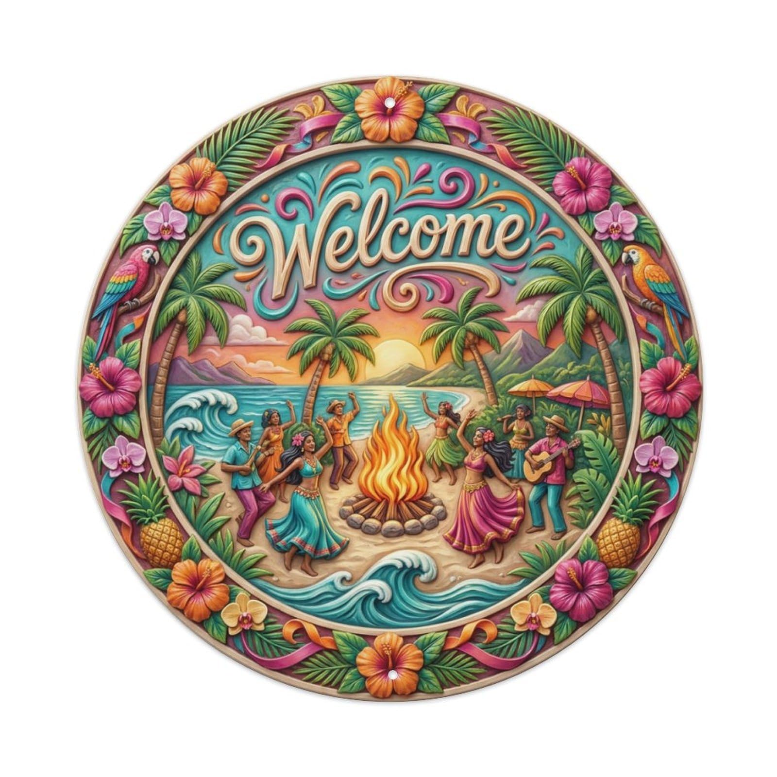 Tgrcjimh Style Metal Tin Sign Tropical Celebration Welcome Festive Isle