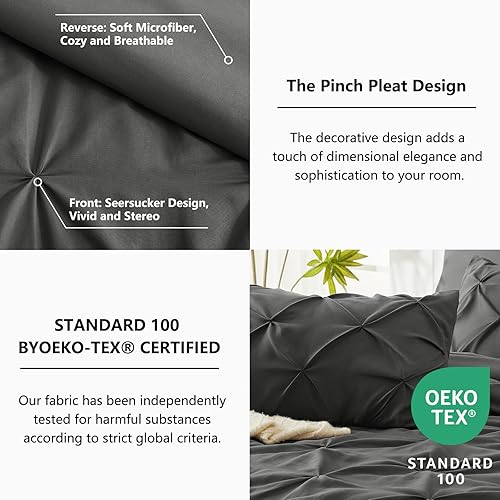 Miniatura 5 de CozyLux Juego de edredón Queen de 7 piezas, edredón tamaño Queen, color gris oscuro, ropa de cama con pliegues grises con edredón para todas las