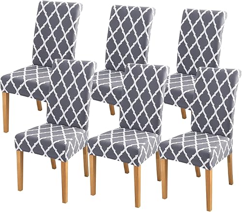 Vista 37 de Forcheer - Juego de 4 fundas elásticas para sillas de comedor con estampado elástico, lavable, extraíble, para cocina, hotel, restaurante