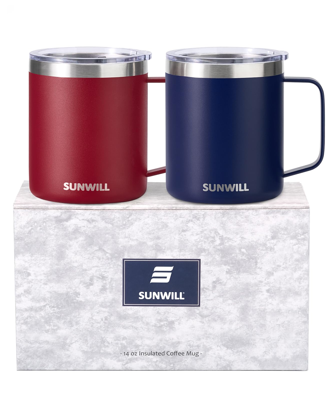 SUNWILL Travel Coffee Mug Set of 2, Insulated Tumbler with Lid, 14 oz Stainless Steel Cup…