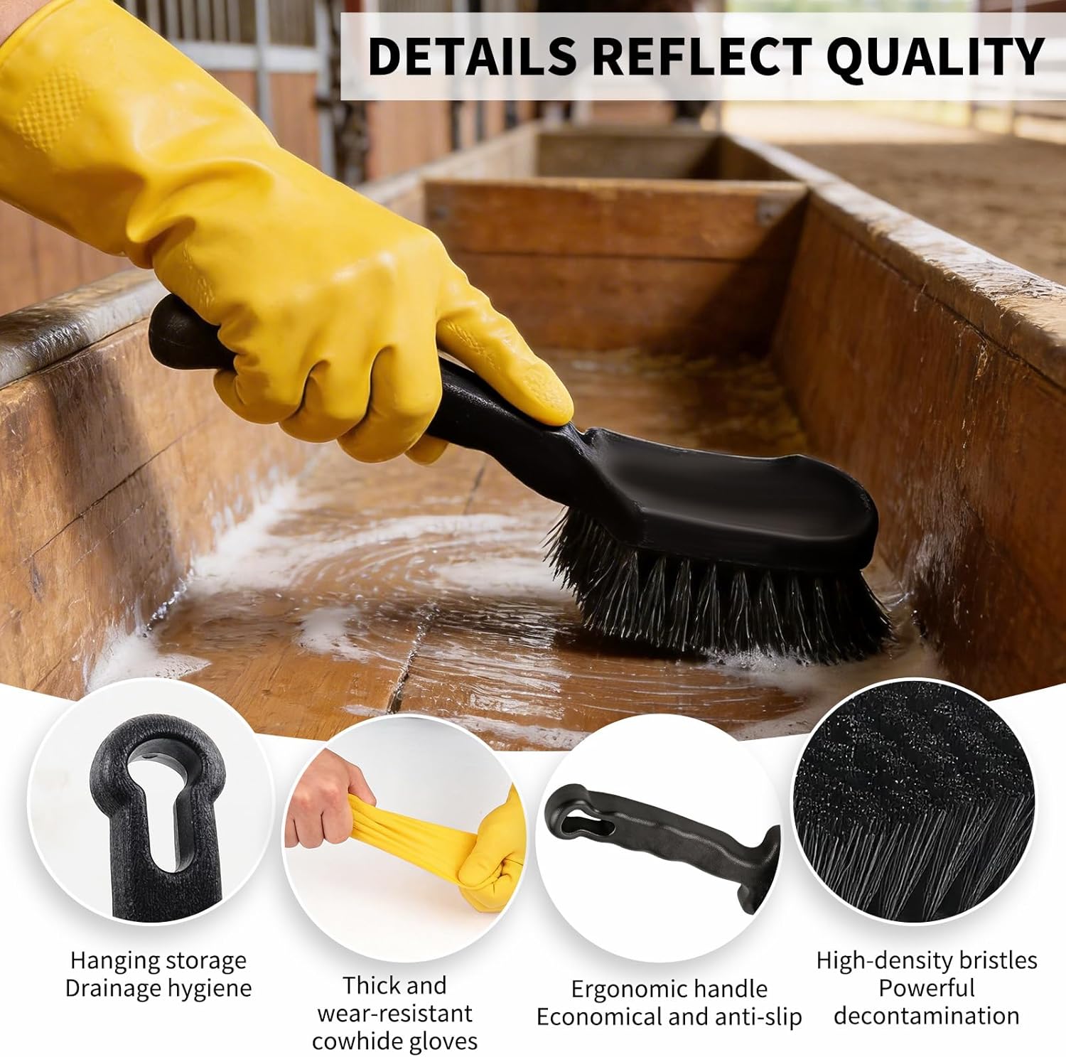 2Pcs Horse Bucket Brush Trough Scrub Water Trough Scrubber with Gloves Durable Plastic Utility Brush Heavy-Duty Non-Slip Handle Cleaning Scrub for Livestock Farm