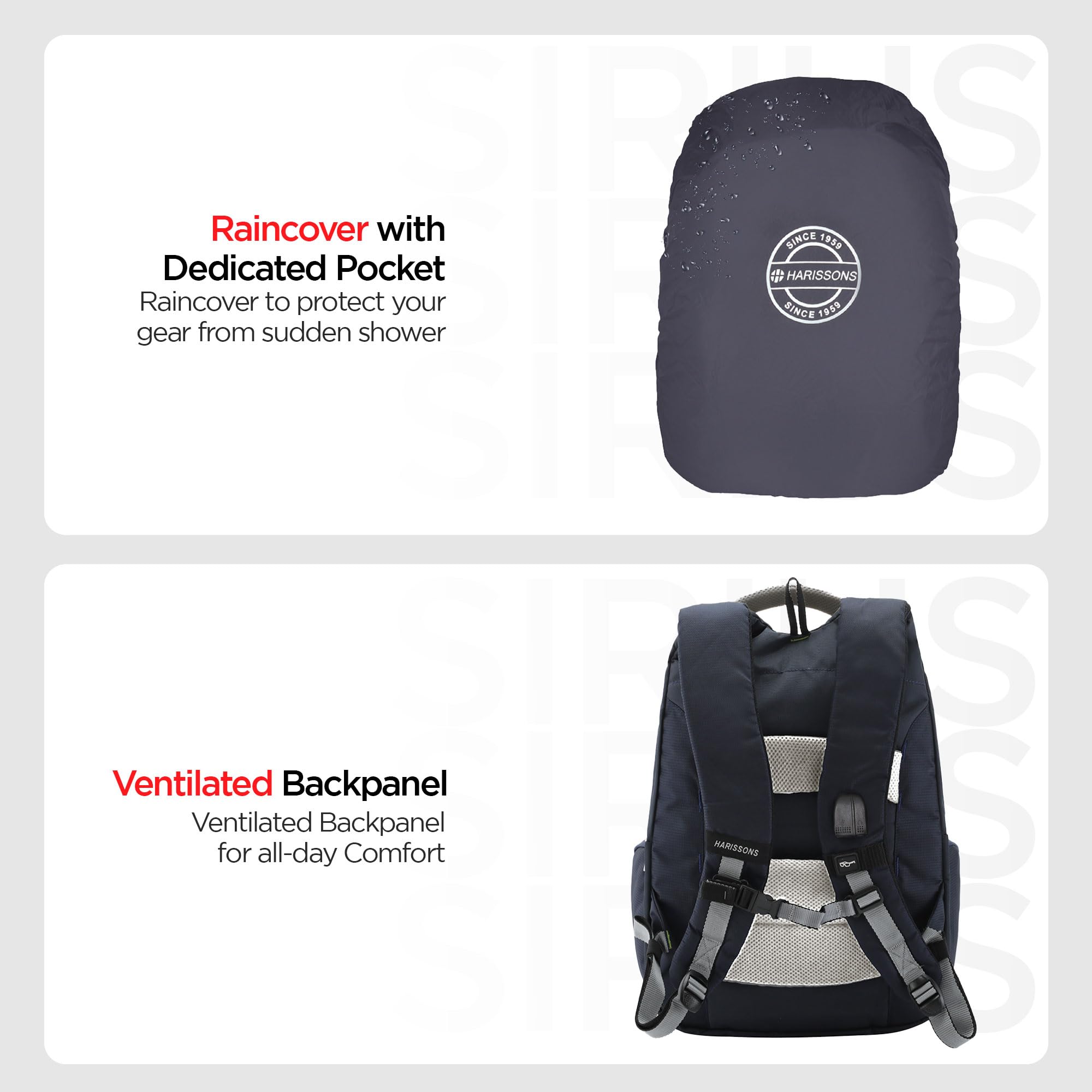 HARISSONS Sirius Travel Laptop Backpack | 45L | Fits 15.6β Laptop | Heavy-Duty Build | USB & Audio Port, Multi-Level Organizer, Trolley Sleeve | Work, Travel & College (Navy Blue) 3