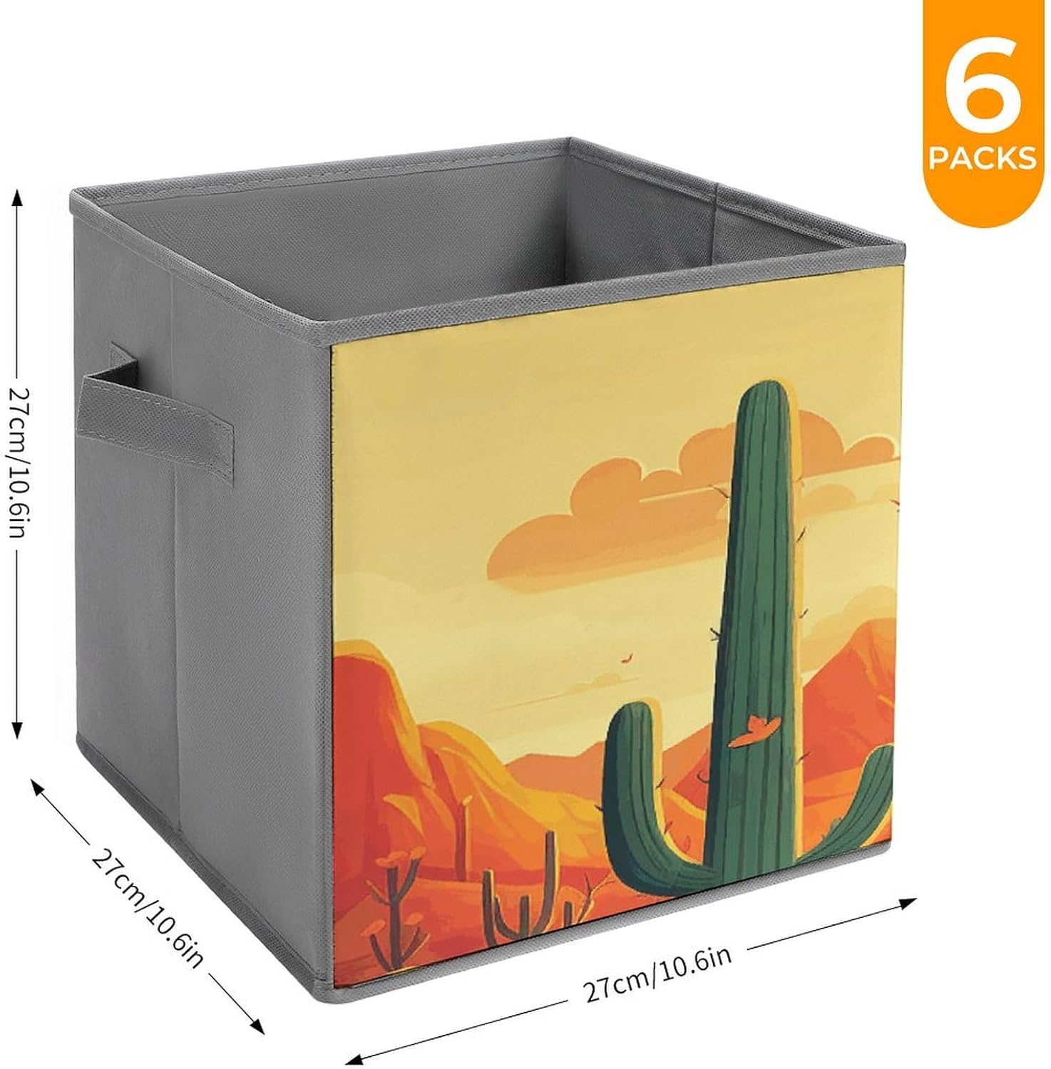 Multi Use Organizer Bins, Cactus at Sunset Printed Storage Bins, Foldable Storage Baskets Are Suitable For Bedrooms, Offices, And Cars