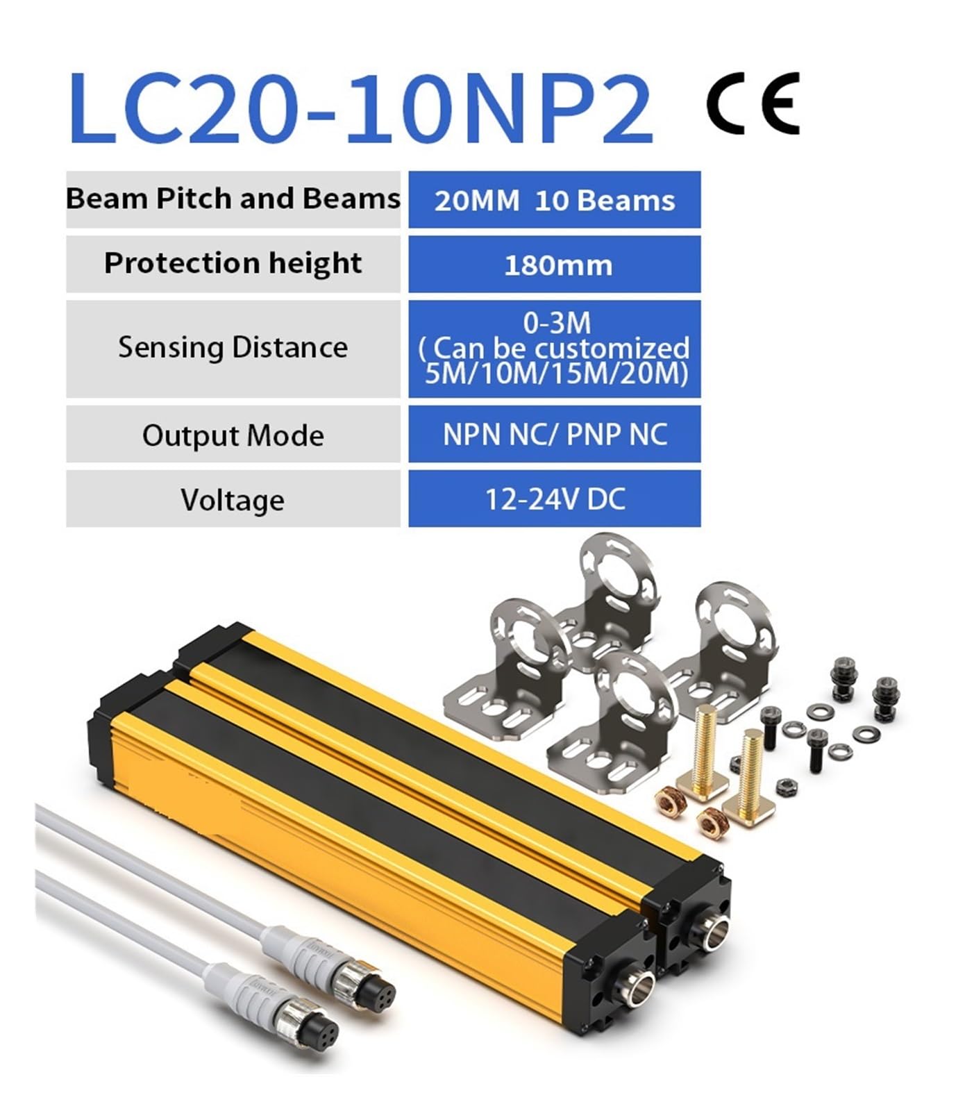 Czujnik kurtyny świetlnej 20 mm urządzenie zabezpieczające obszar nachylenia przemysłowa bariera kratowa NPN PNP wyjście 12-24 V DC (skok 20 mm 10 wiązki)