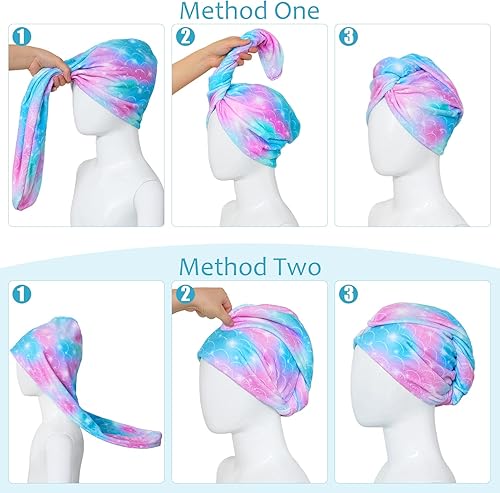 Miniatura 7 de Basumee Toalla de microfibra para el cabello para niños, paquete de 2 toallas de secado rápido con botón turbantes para el cabello mojado, toalla