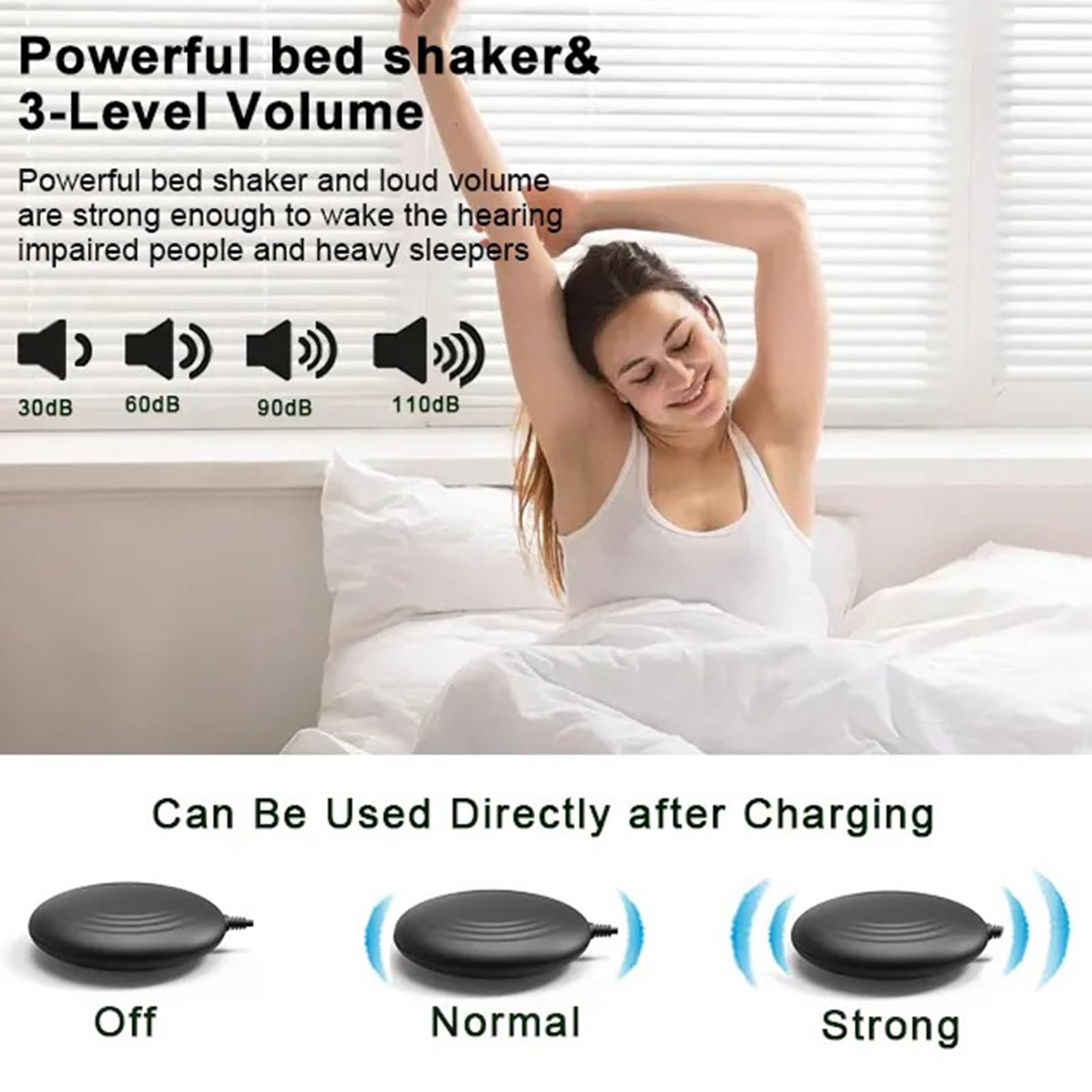 Generisch Despertador de carga USB, vibrador de cama, color negro y rojo