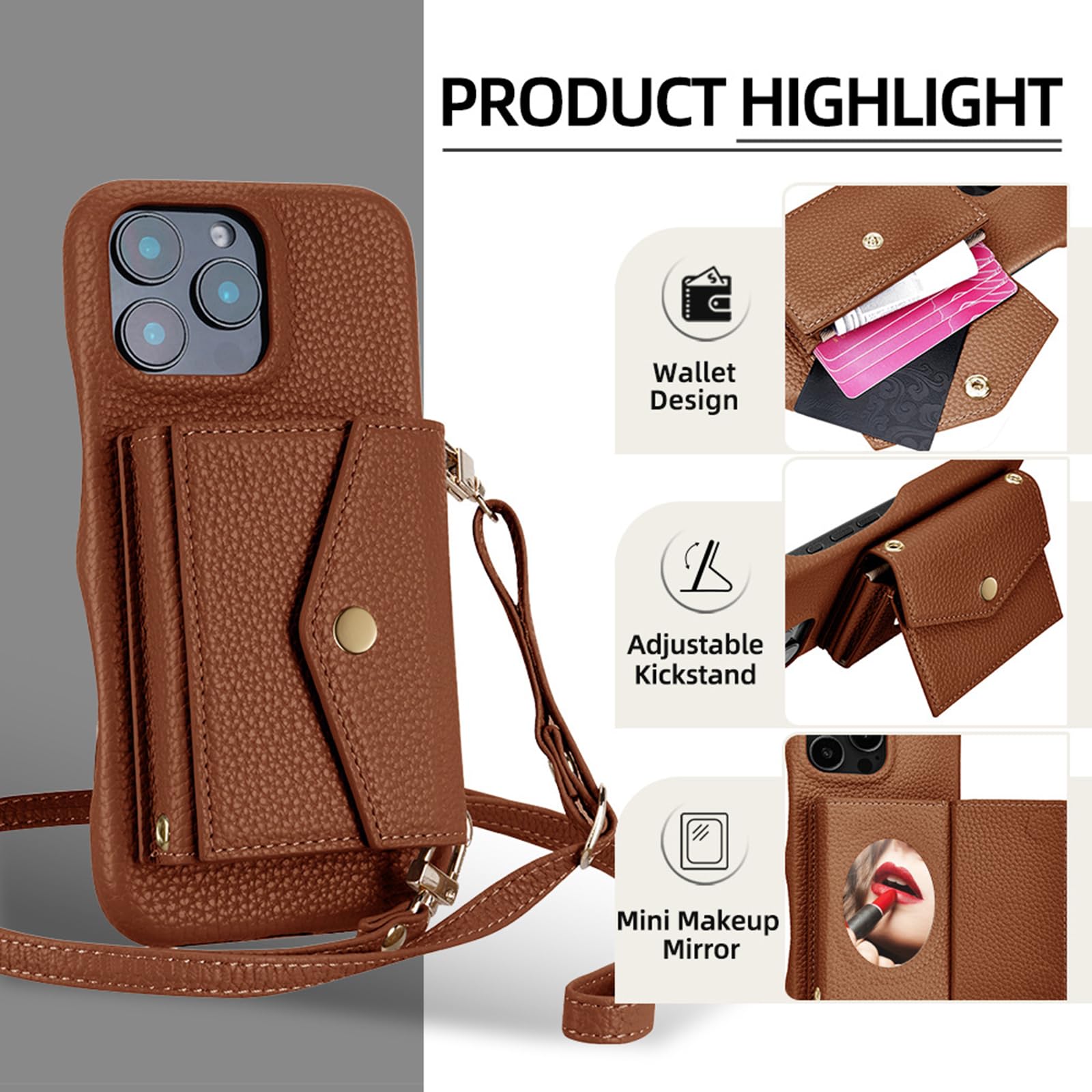 Weiß,16 Pro, Brieftasche Hülle Für iPhone 16 Pro Max/16 Pro/16 Plus/16, Lederhülle Mit Spiegel Und Standfunktion Magnetische Adsorption Kartenfach Schultergurt Fall