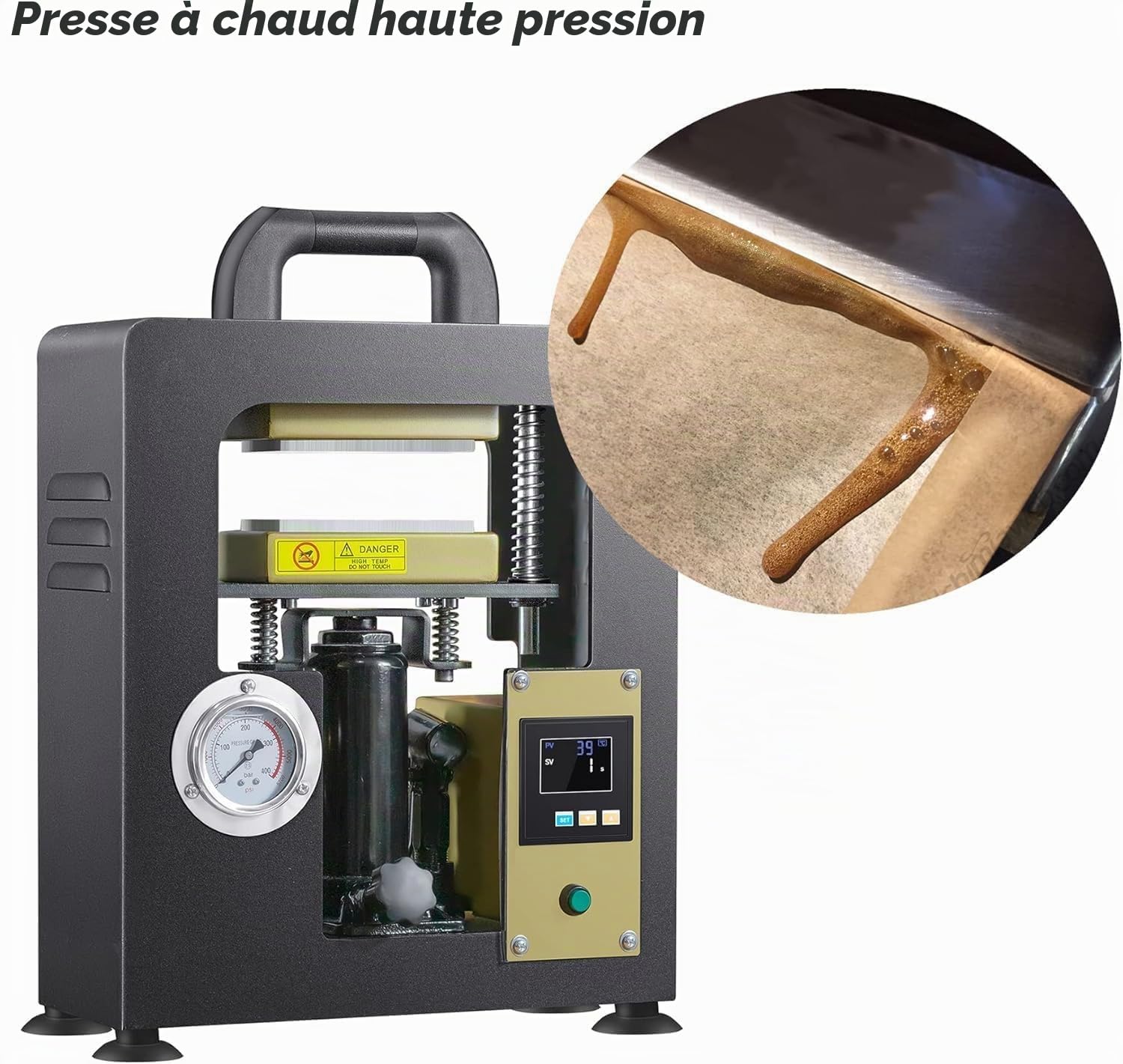 NArra Machine de compression à colophane 7T avec force de pression et plaques doubles chauffantes de 6 x 12 cm et 600 W - La presse à rosin dispose d'un manomètre précis et d'un régulateur de