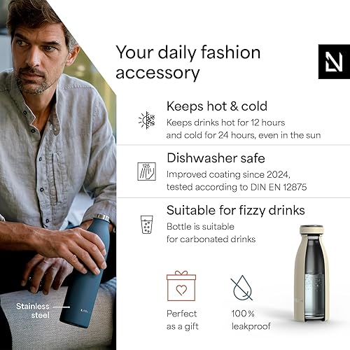 Miniatura 2 de LARS NYSØM Botella de agua aislada de acero inoxidable de 12 onzas, 17 onzas, 25 onzas, 34 onzas, 51 onzas, frasco térmico aislado para bebidas