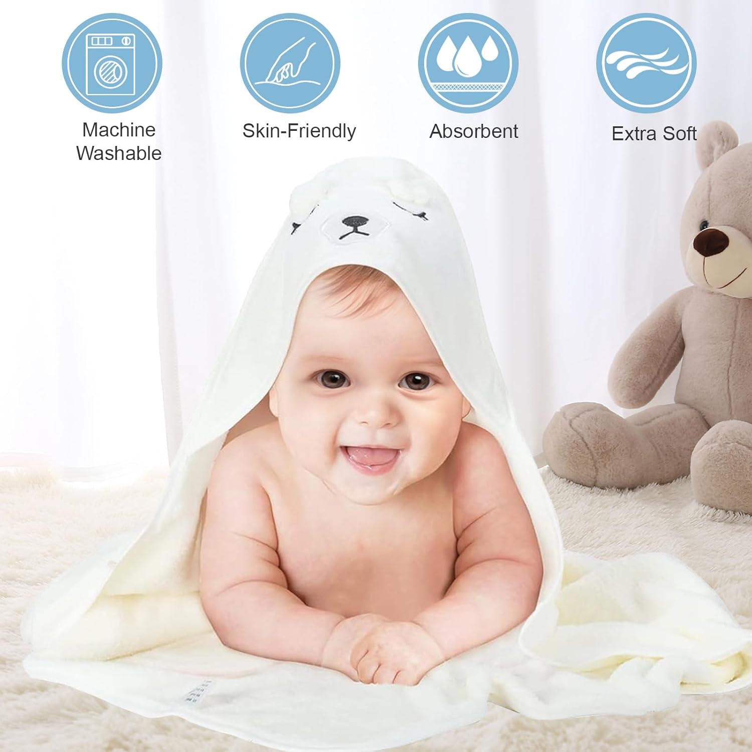 Toddler Bath Towels, Soft Hooded Baby Towels with Hood, Baby Towel Set, UltraAbsorbent Hooded Baby Towel 4pack - Image 6