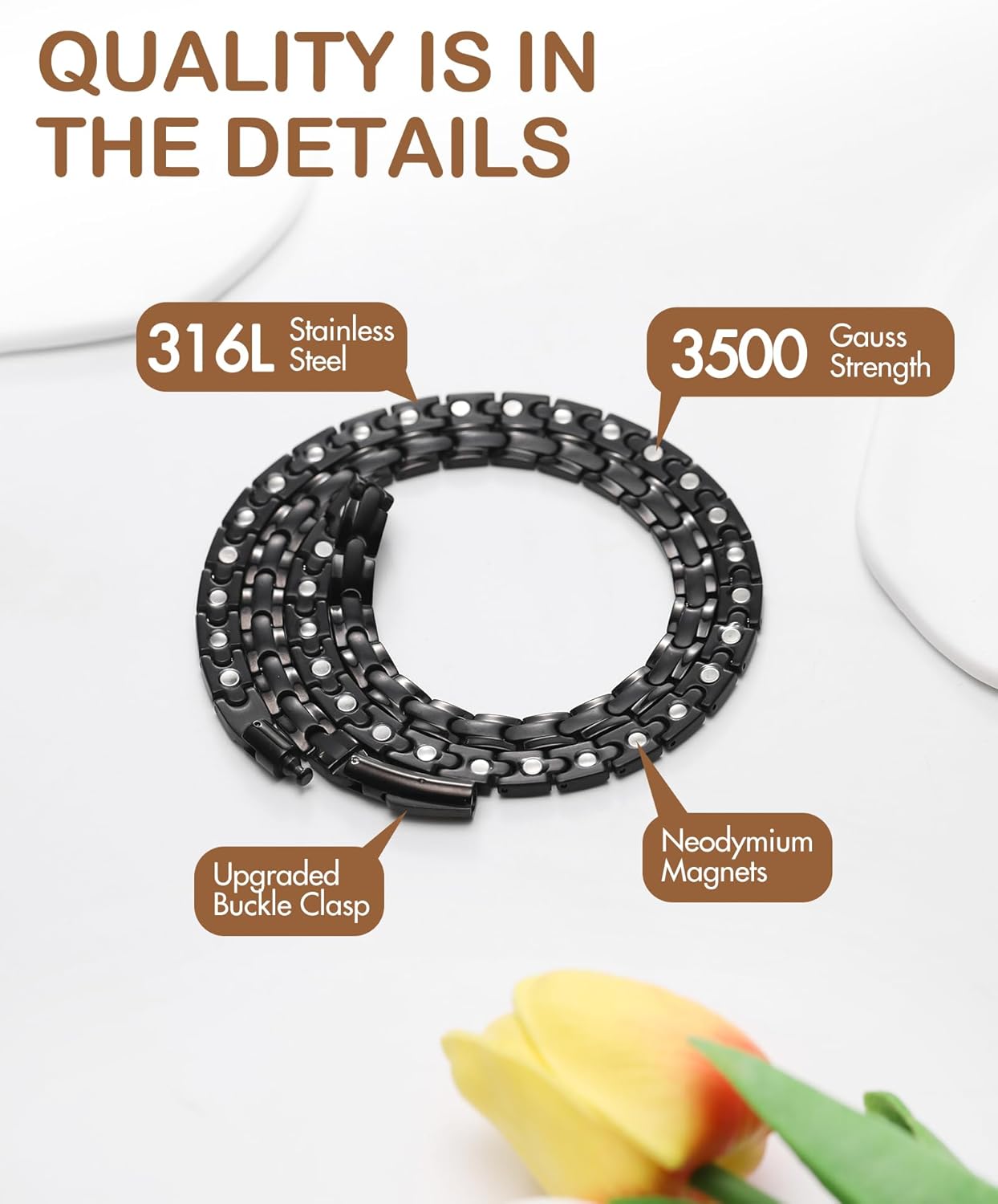 Feraco Magnetic Necklace for Men Women, Titanium Stainless Steel Magnetic Chain with Ultra Strength Neodymium Magnets, Black Jewelry Gift, Adjustable with Sizing Tool - Image 3