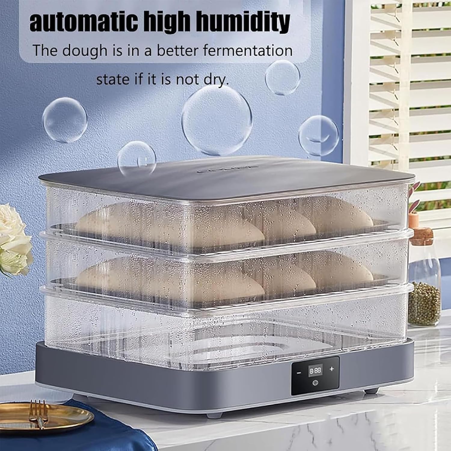 40L Home Bread Proofing Box Electric Dough Proofer Machine, 450mmx330mm Large Size Inner Cavity, with Adjustable Temperature, Timing and Humidity Control for Even Fermentation