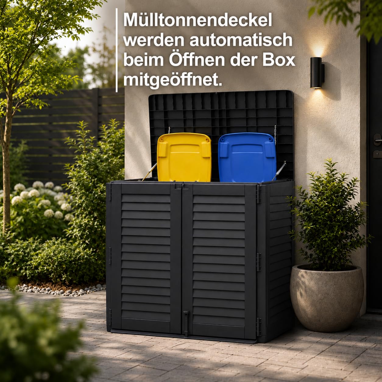 BigDean Mülltonnenbox für 2 Mülltonnen Mülltonnenunterstand | Mülltonnenverschlag Unterstand für Mülltonnen aus wetterfestem Kunststoff