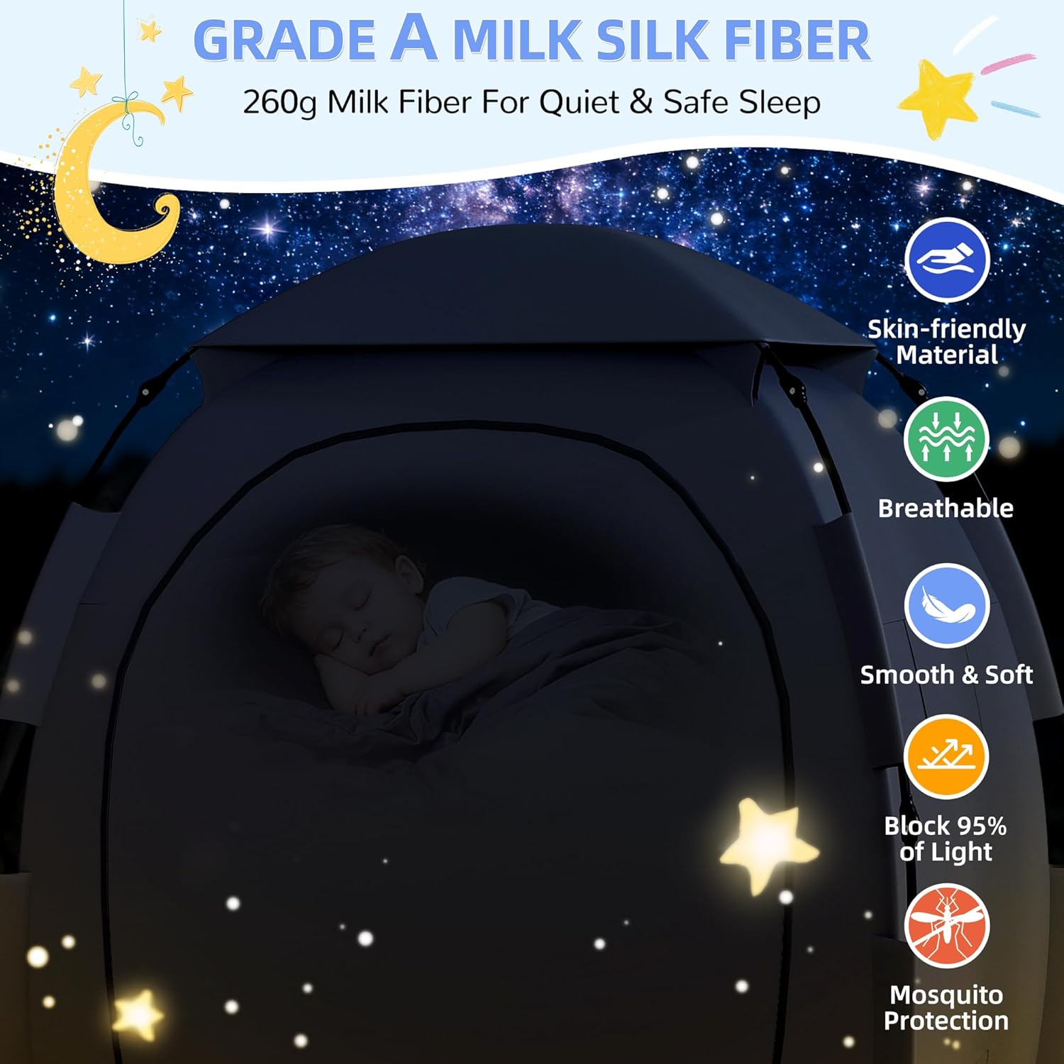 blackout tent for pack and play, portable baby sleep pod with 1-click set up, block 95% light breathable baby travel crib canopy tent for babies and toddlers