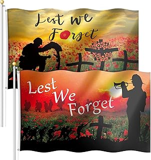 2 Pieces Lest We Forget Flag Poppy Remembrance Flag Remembrance Day Flag Polyester Sunday Poppy Flag Double Side Heavy Duty Flag for Heroes Moderating Remembrance