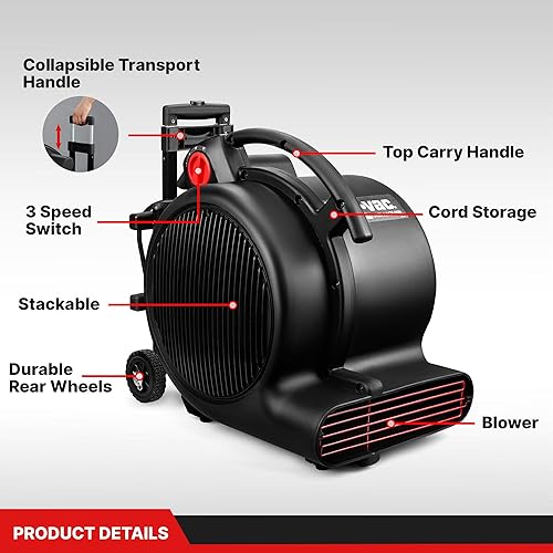 Miniatura 7 de Shop-Vac 5430214 Ventilador de piso de 1800 CFM, motor de aire de 3 velocidades, ventilador de soplador resistente apilable, para uso comercial