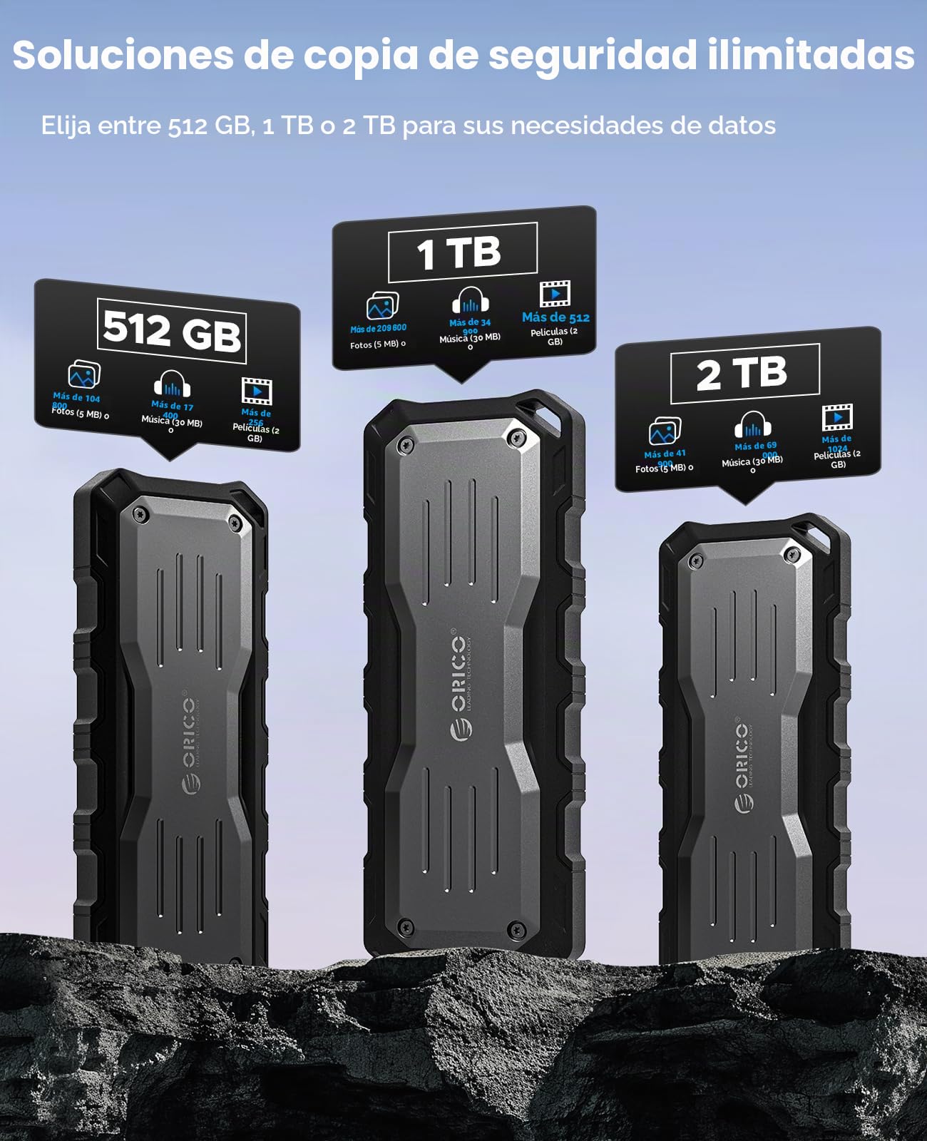 ORICO 2TB SSD Portátil, USB 3.2 Gen 2x2 Discos Duros sólidos externos, hasta 2000 MB/s, 20Gbps, Ideal para Editores al Aire Libre - O20