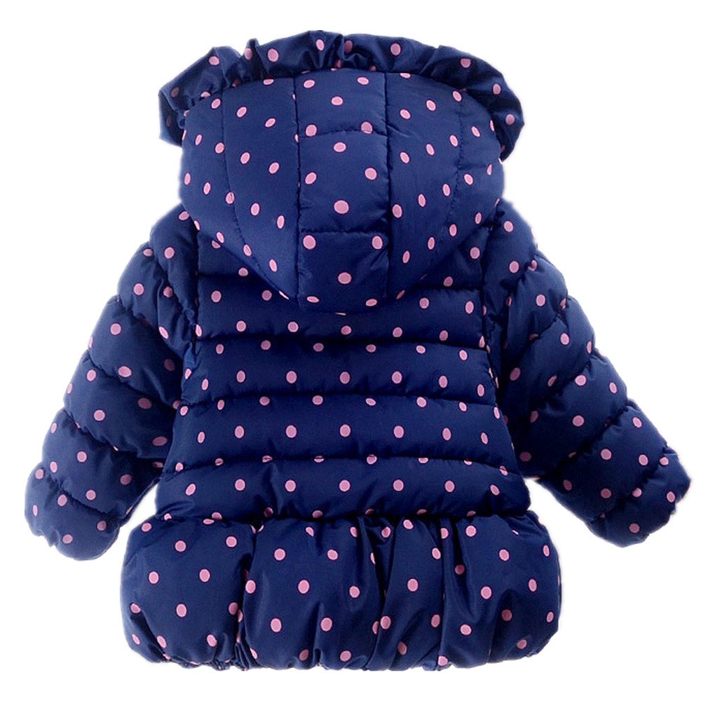 Ding Dong Baby Kid Girl Winter Hooded Bowknot Dot Coat(Navy,3T)