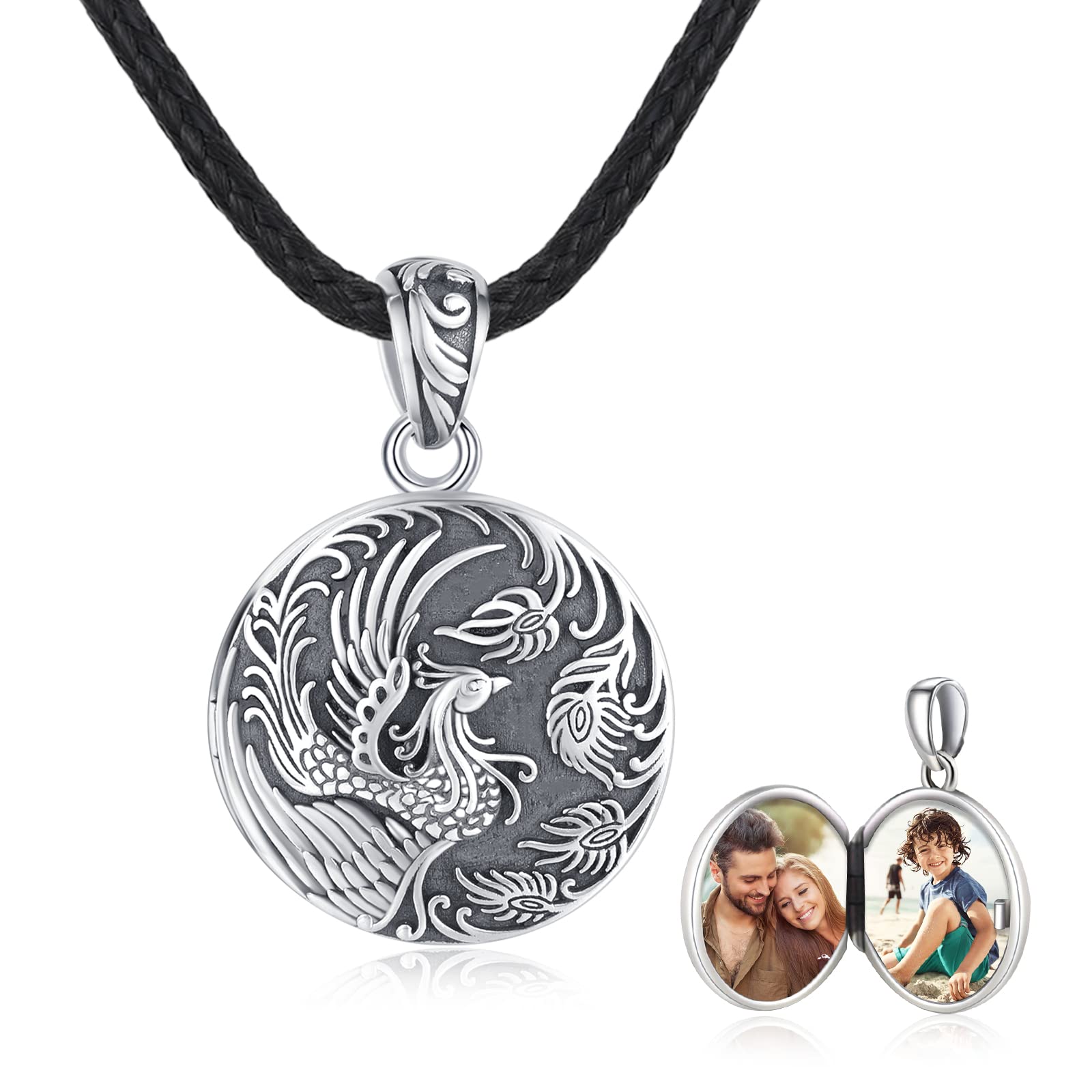 REDSUN Fenice collana medaglione amuleto con foto in argento Sterling 925 gioielli per uomo, donna e regali