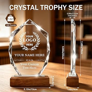 Uniquilling Custom Crystal Trophy Award with Text