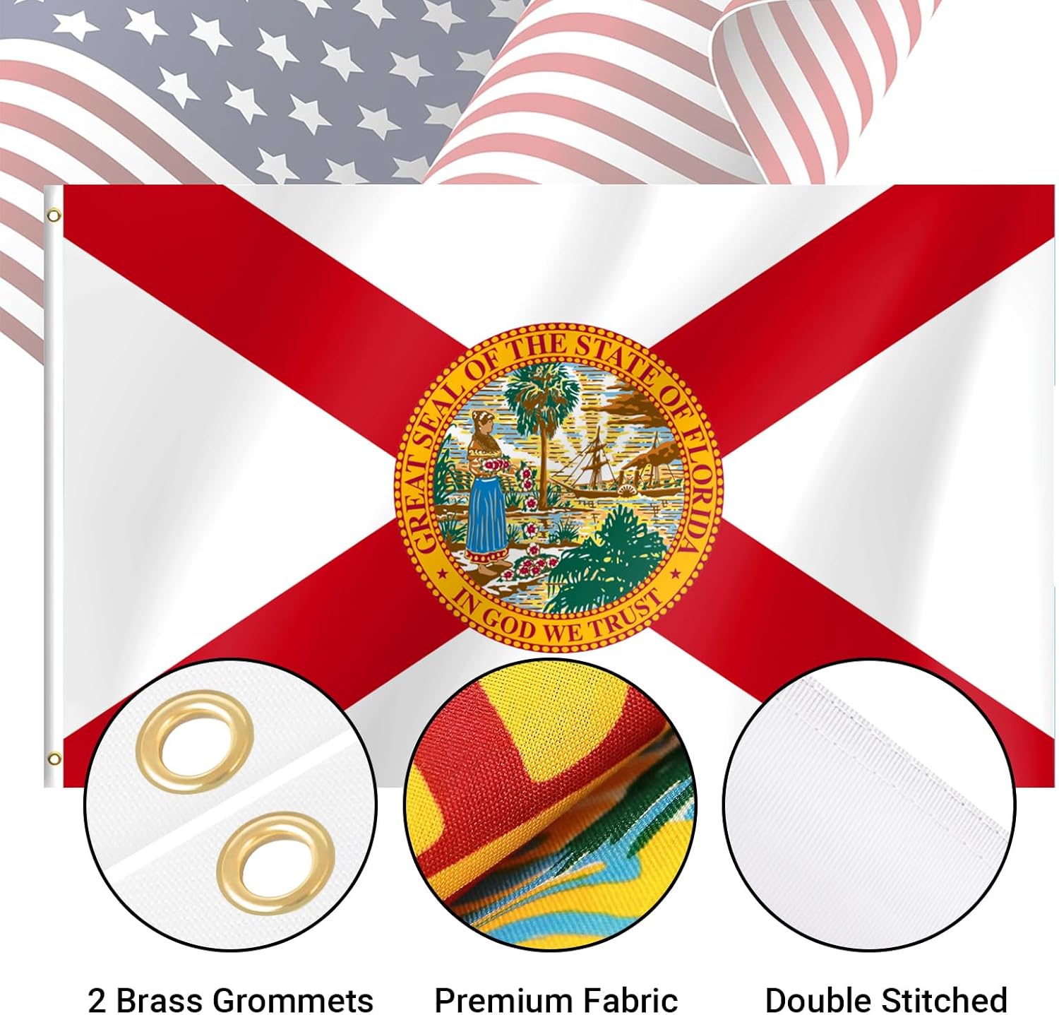 Florida Flag, 3x5 Florida FL State Flags with Brass Grommets, Ideal for Party Parades Sports Events Outdoor Decorations - Image 3