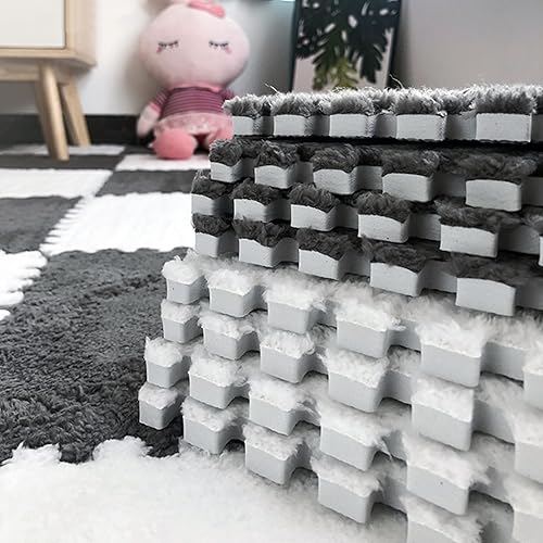 Miniatura 3 de HSYFdy Azulejos de alfombra entrelazados suaves con borde, juego de alfombrillas cuadradas de espuma de felpa, alfombras de área de rompecabezas