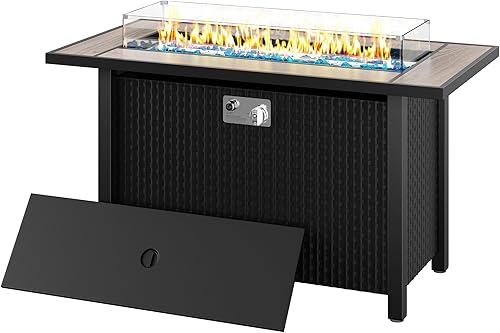 Miniatura 8 de JAMFLY Mesa para fogata de propano para exteriores de 45 pulgadas con tapa, fogatas de gas de 50,000 BTU para patio exterior con rocas de lava,