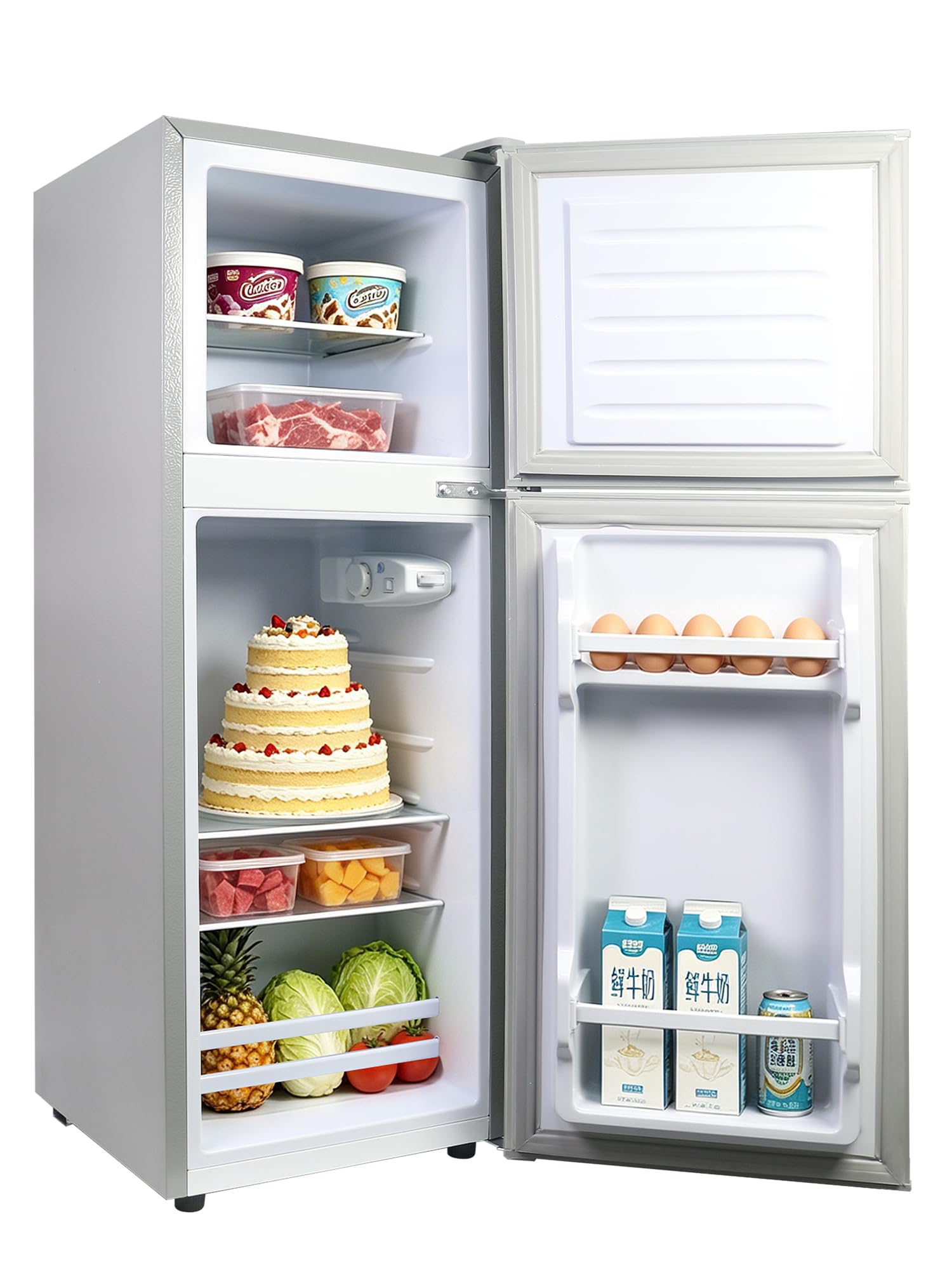 Mini Kühlschrank mit Gefrierfach, Kompaktkühlschrank, Temperaturregelung, Herausnehmbare Ablagen, LED-Beleuchtung, Leise, Energieklasse C, für Büro, Wohnung & Studentenwohnheim (90, Liter)
