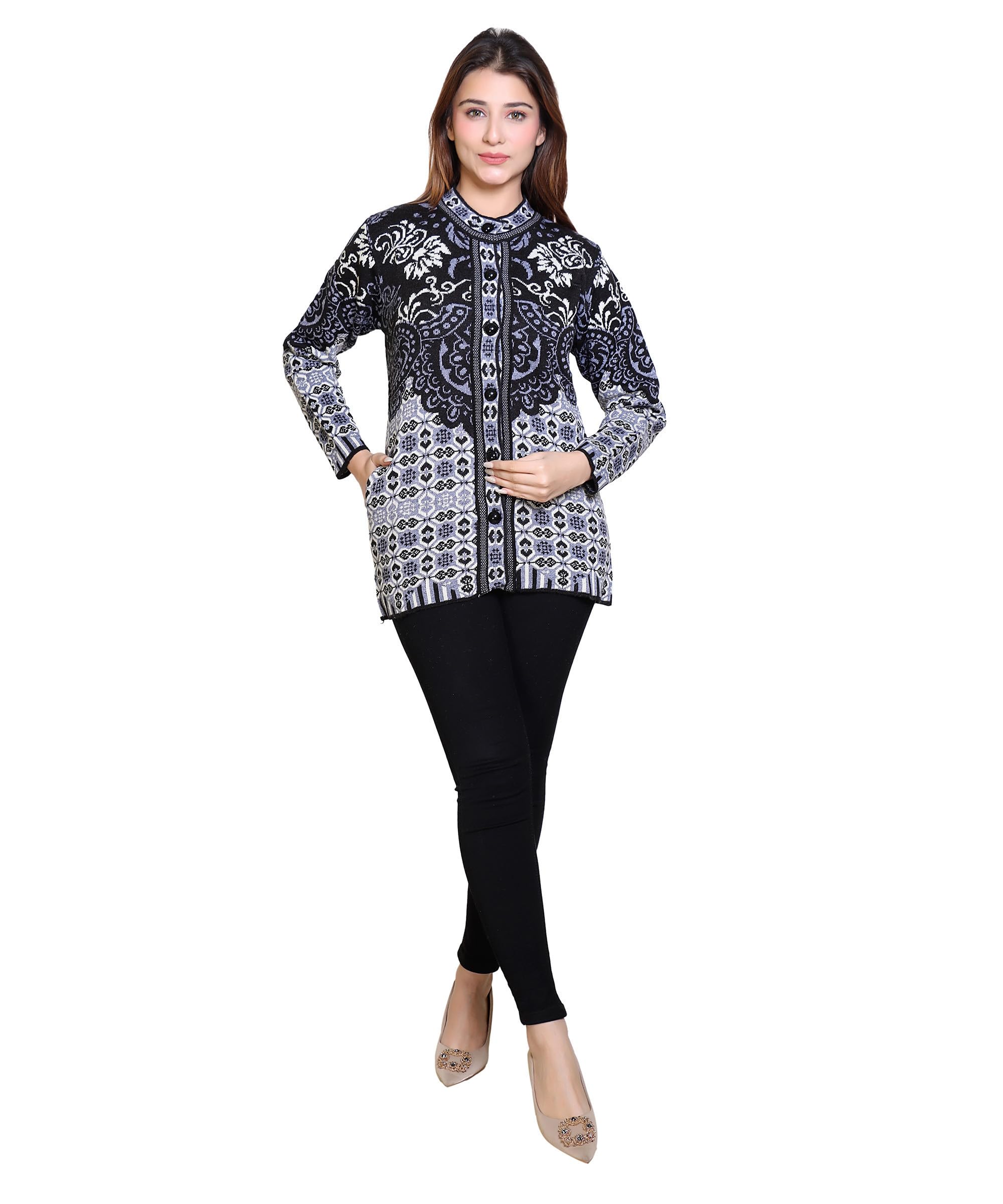 grand line Women Sweater for Winter Woolen Acrylic Full Sleeves Round Neck Stylish Design Cardigan Girls/Ladies|NavyBlue, M | GL00095_NavyBlue_M-picture-31