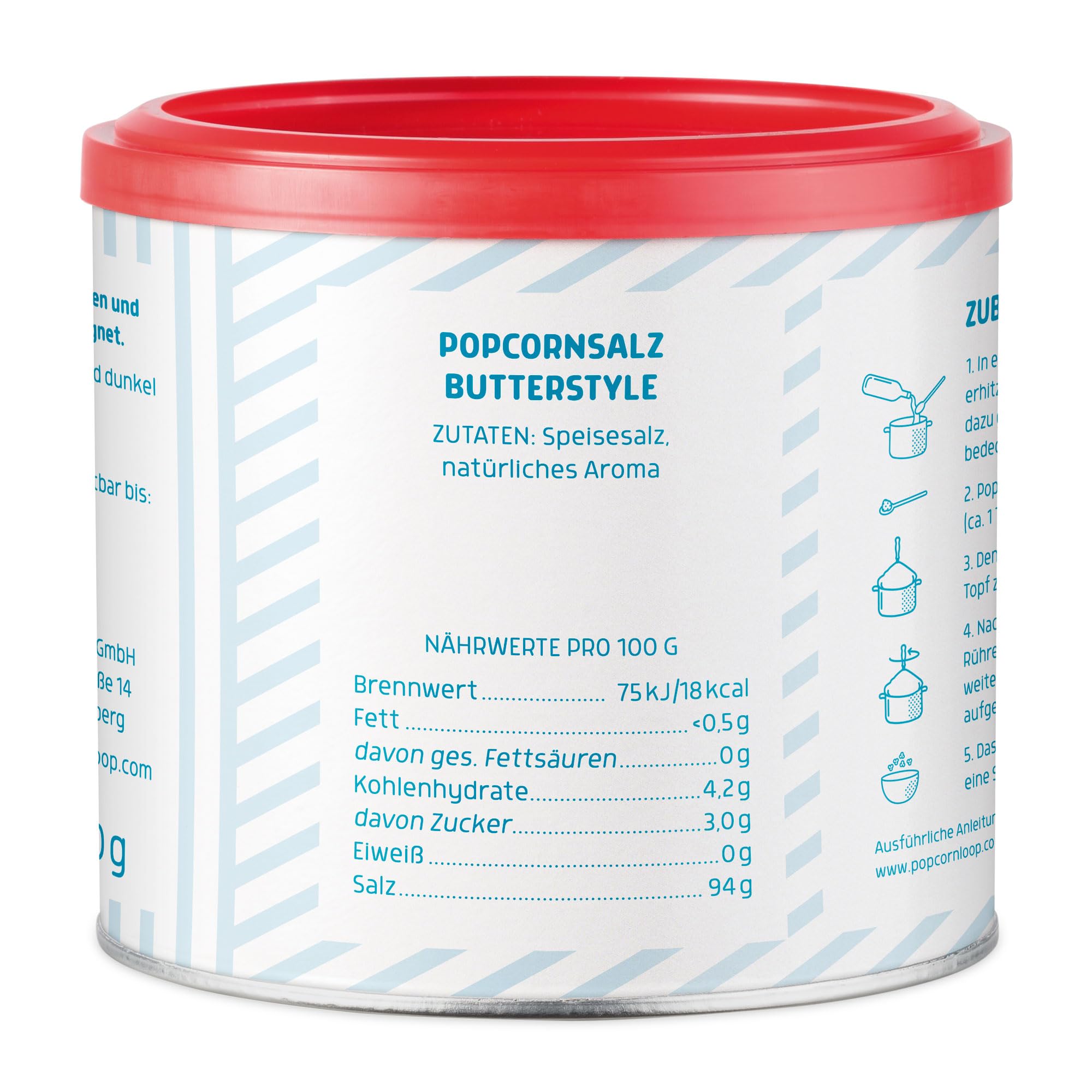 Popcornloop Juego de ingredientes Butterfly Maíz, 1000 g, sal de palomitas de maíz, 300 g, aceite de palomitas de maíz, 250 ml, para palomitas de maíz en casa