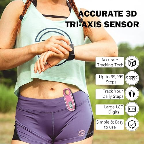 Miniatura 3 de Podómetro 3D para caminar con clip extraíble y mosquetón, contador de pasos simple para caminar con clip preciso para hombres, mujeres y niños