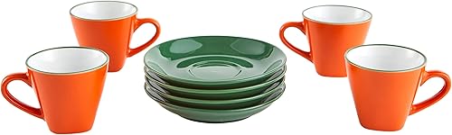 Miniatura 4 de IMUSA USA 8 tazas de café expreso coloridas de 3 onzas con platillos verde naranja
