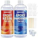 JANCHUN Crystal Clear Epoxy Resin Kit 16oz&comma; Bubble-Free&comma; Anti-Yellowing&comma; Self Leveling Easy Mix 1&colon;1 Coating and Casting Resin for Table Top&comma; Molds&comma; Tumbler Crafts&comma; Painting&comma; Jewelry&comma; DIY Gifts